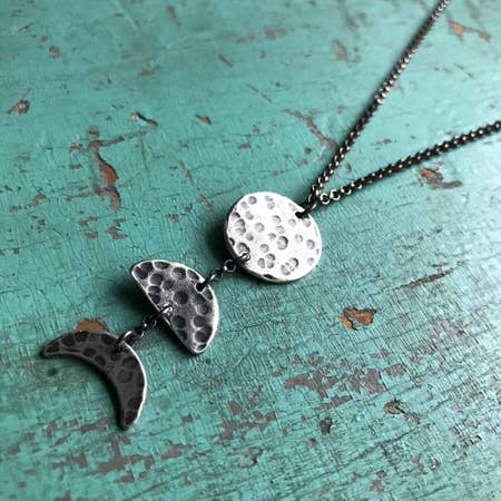 3 Small Moon Phases Necklace- Vertical