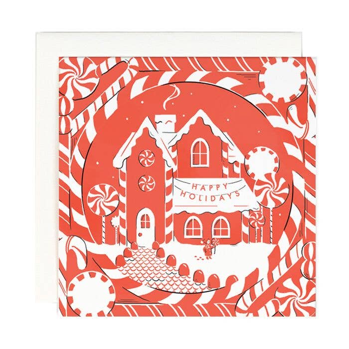 Peppermint Gingerbread House Greeting Card
