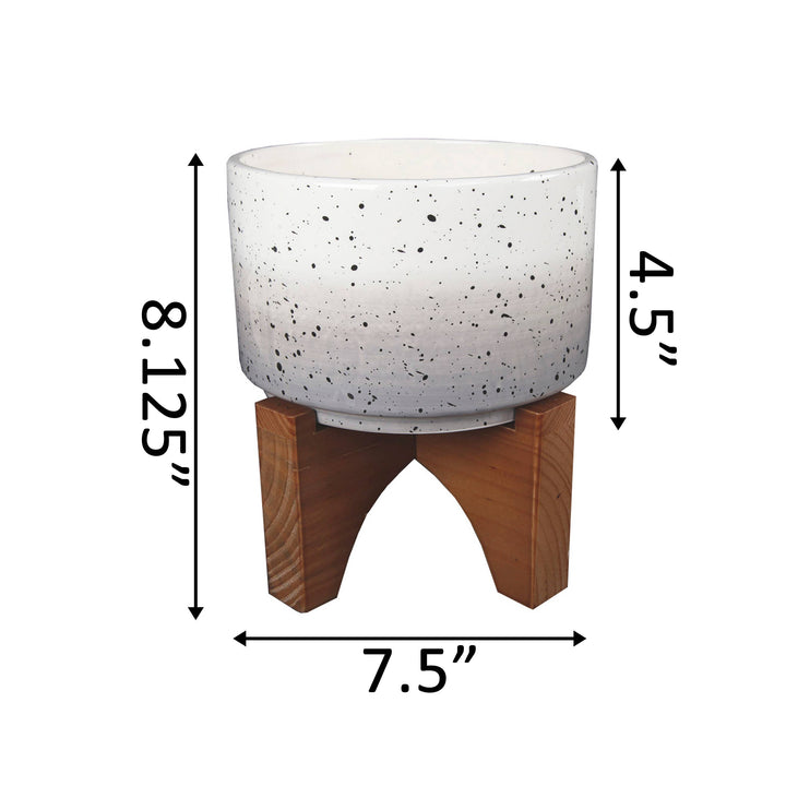 7" Grey Ombre Ceramic Planter with Wooden Stand