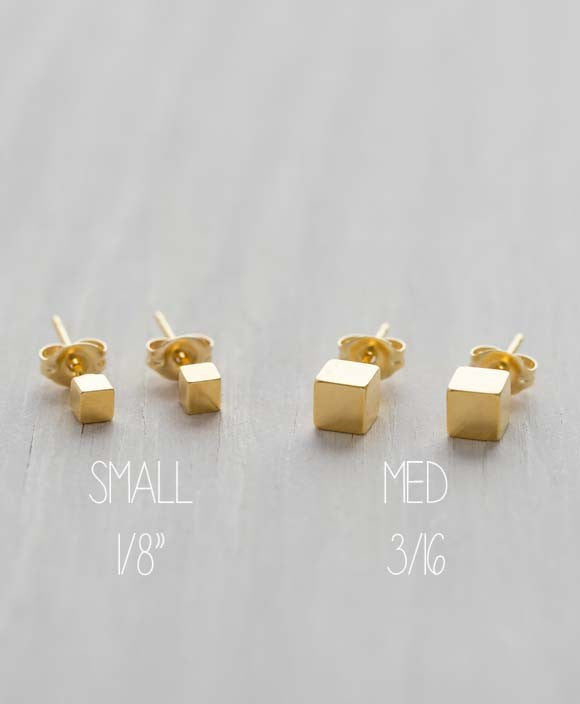 Gold Cube Post Earrings