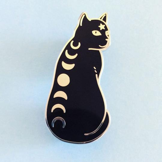 Moon Phase Cat Pin