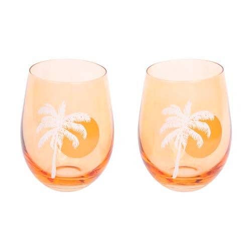 Cheers Desert Palms Stemless Glass Tumblers