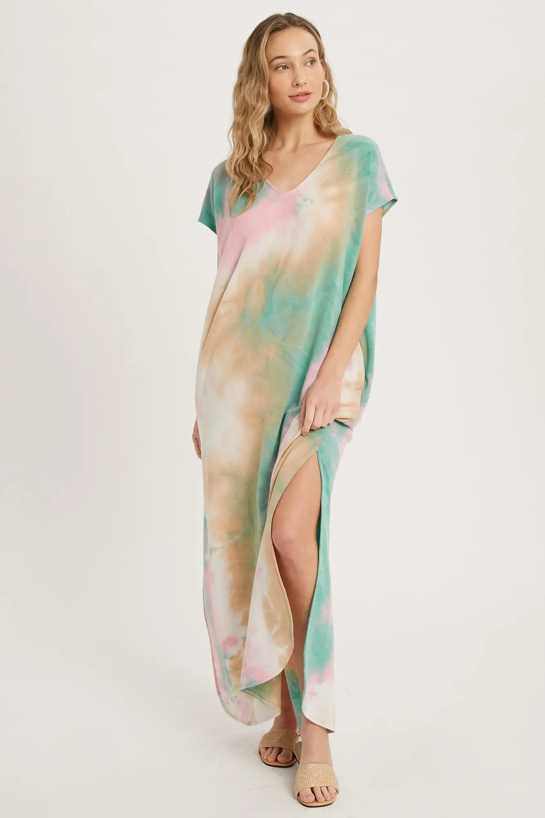 tie dye jersey dress Hand Tie-Dye Cotton Jersey Dress: Multicolor Rainbow Hippie Festival Clothing