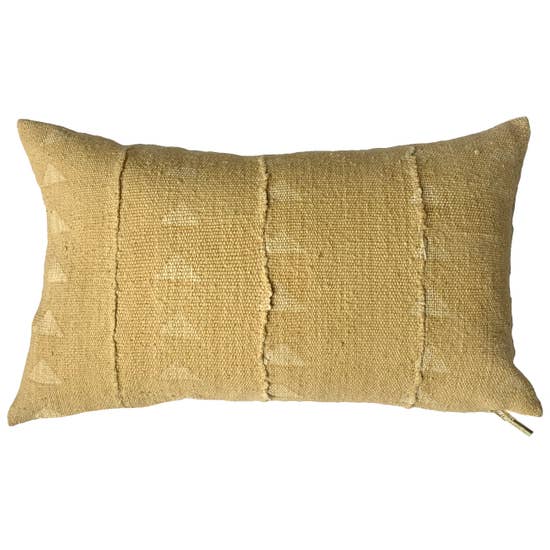 Faded Triangle Mud Cloth Boho Lumbar Pillow in Blonde