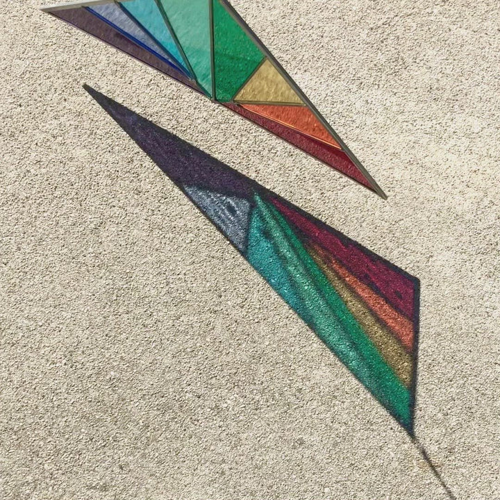 Large Triangle Stained Glass Panel - Rainbow