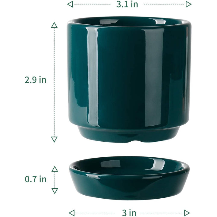 3 inch Teal Cylinder Ceramic Plant Pot