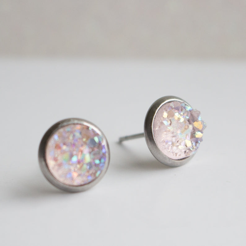 Crepe Pink Druzy Crystal Earrings