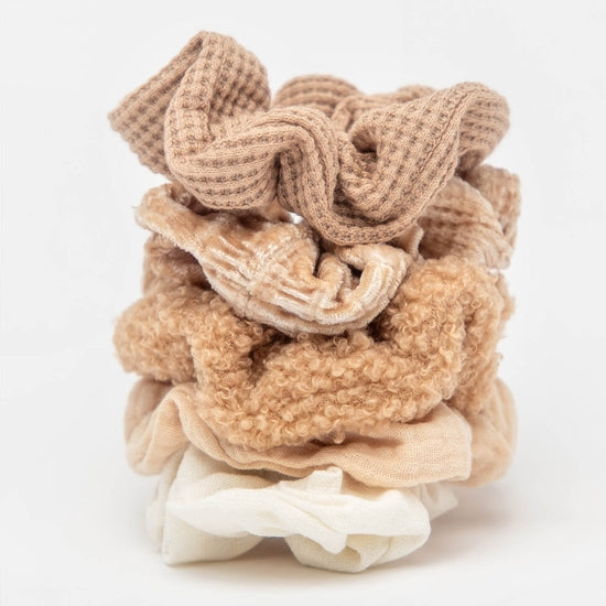 Assorted Textured Scrunchies - 5pc set