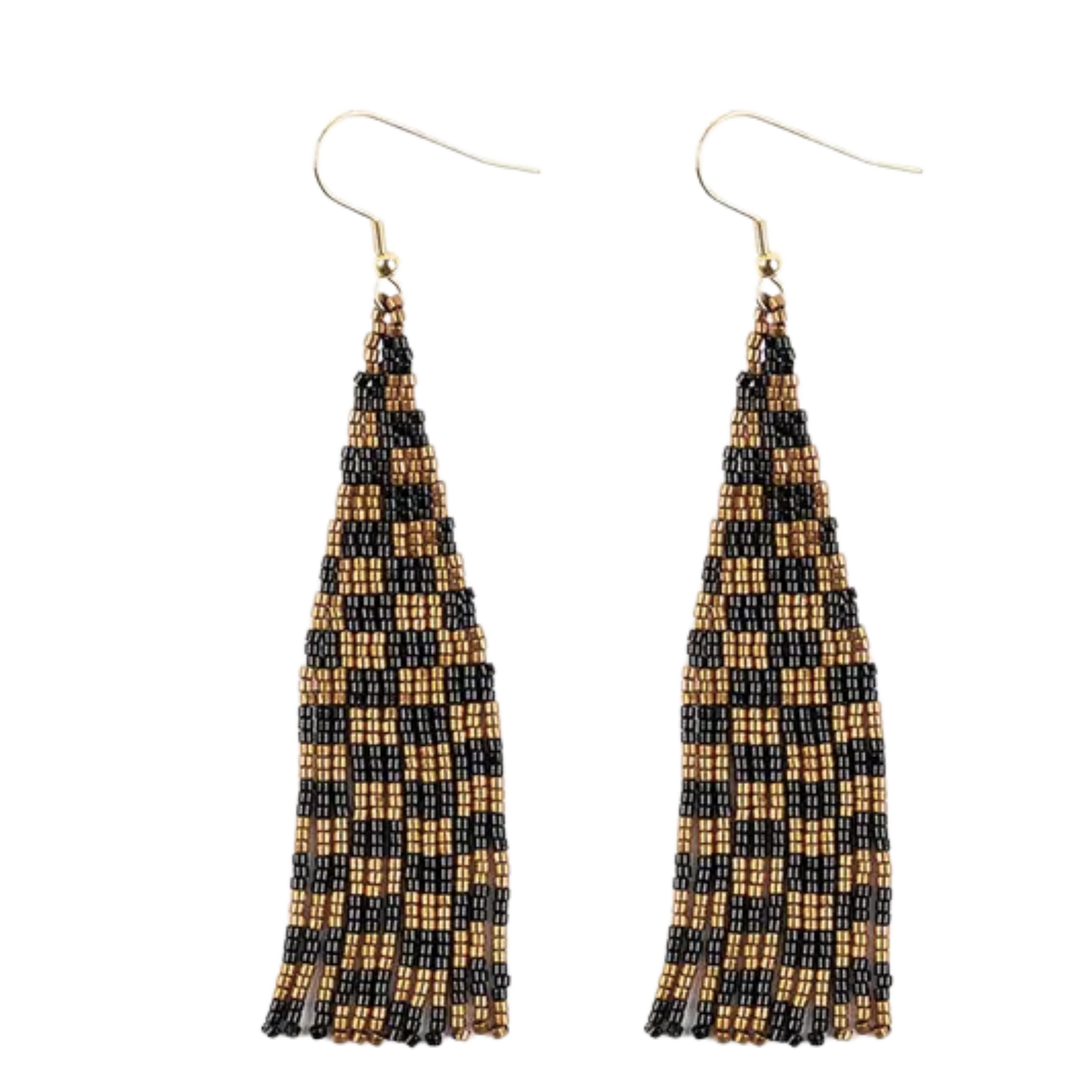 Delica Checkerboard Fringe Earrings