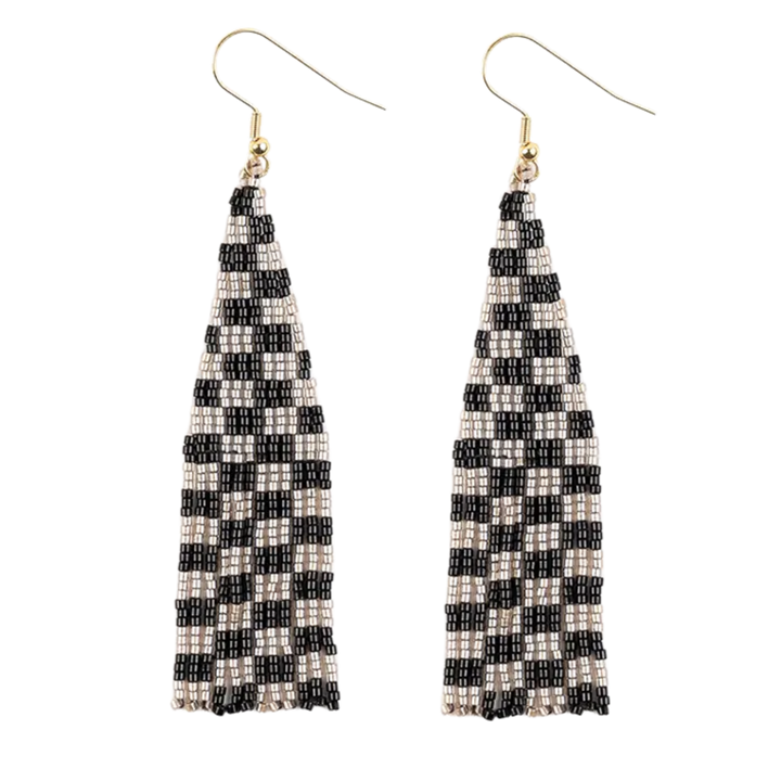 Delica Checkerboard Fringe Earrings