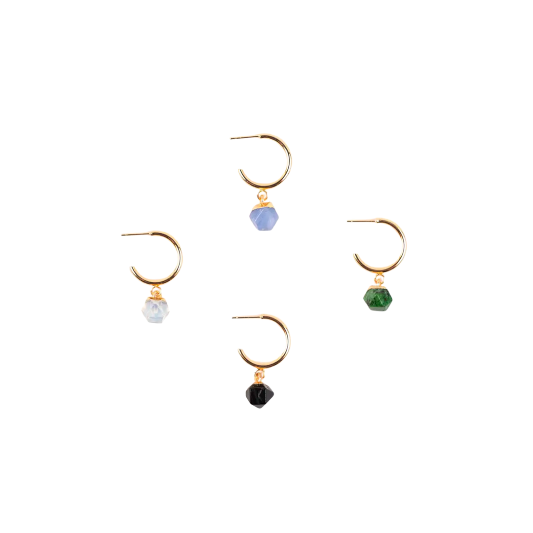 Faceted Stone Gold Hoops