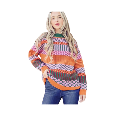 Aztec Pattern Multi Color Pullover Sweater