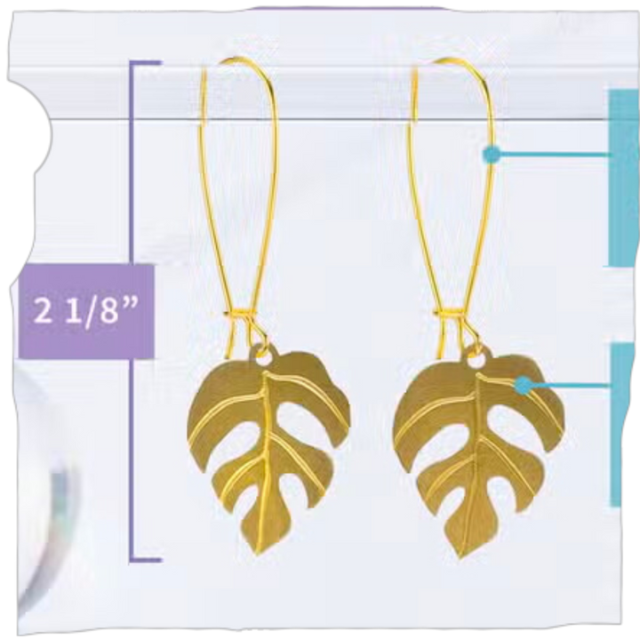 Mini Monstera Leaf Earrings | Rhaphidophora Tetrasperma Long Wires