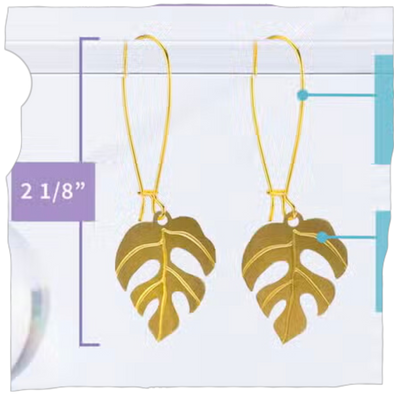 Mini Monstera Leaf Earrings | Rhaphidophora Tetrasperma Long Wires