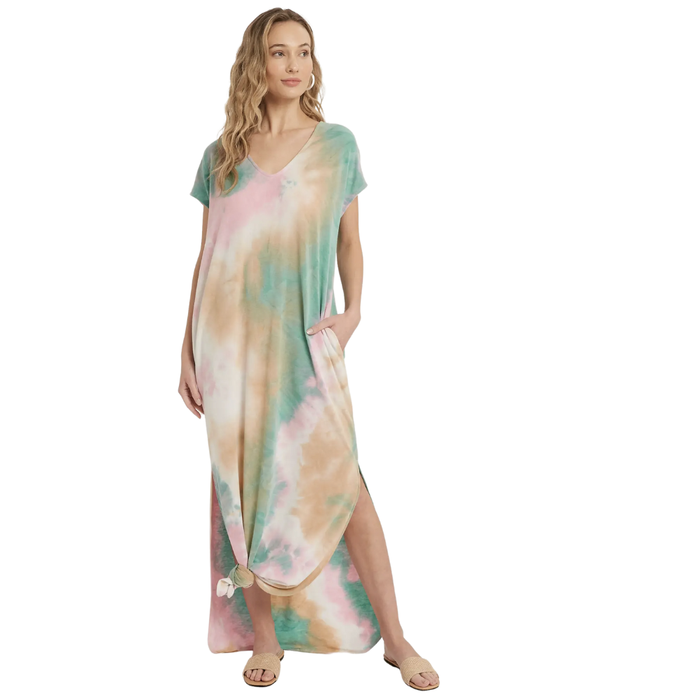 tie dye jersey maxi dress Pink Tie-Dye Jersey Maxi Dress with Attached Hijab, Modest Abaya