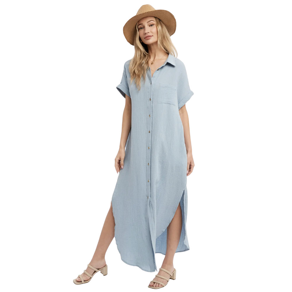 chambray maxi shirt dress Button Up Maxi Shirt Dress