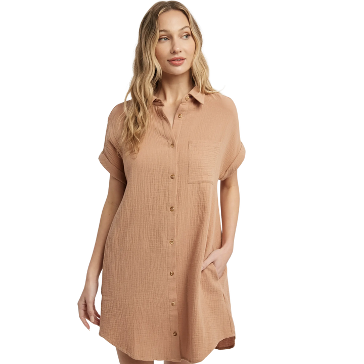 Button Up Shirt Dress - Latte