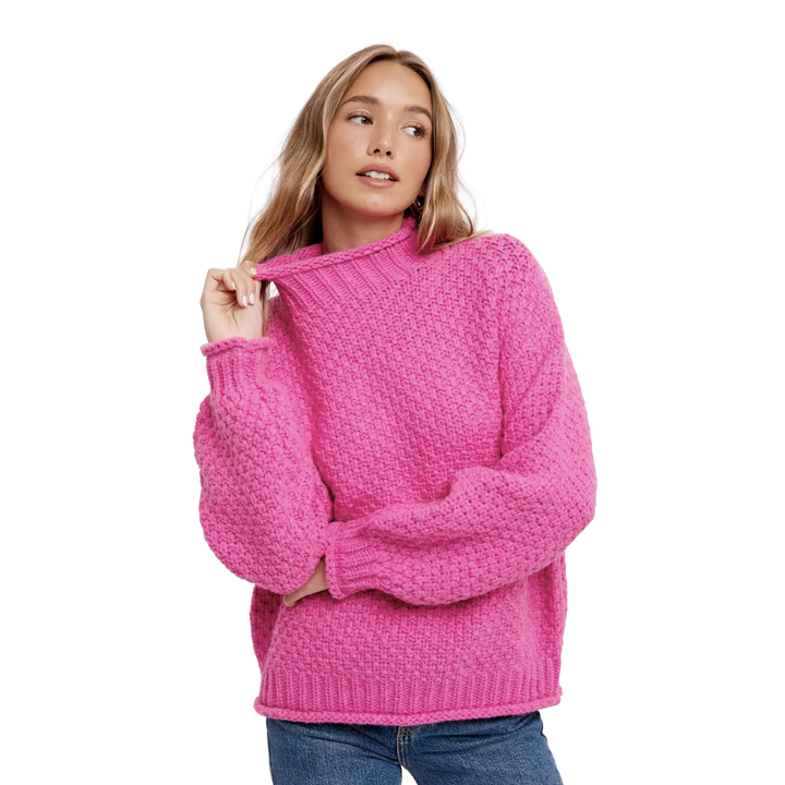 Chunky Waffle Mock Neck Pullover