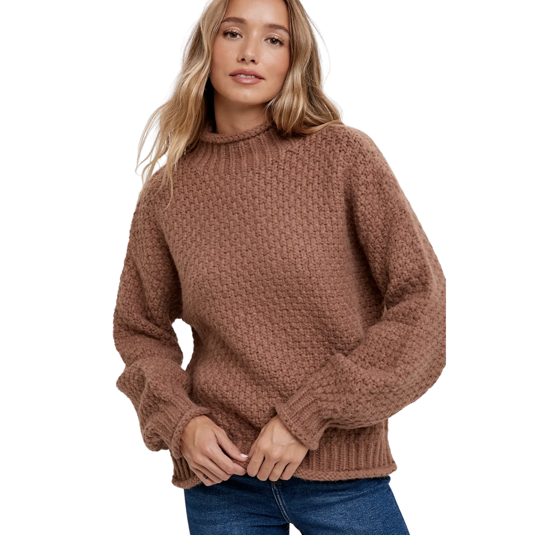 Chunky Waffle Mock Neck Pullover