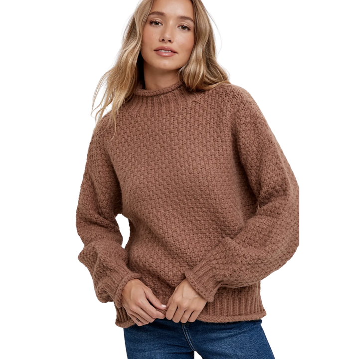 Chunky Waffle Mock Neck Pullover