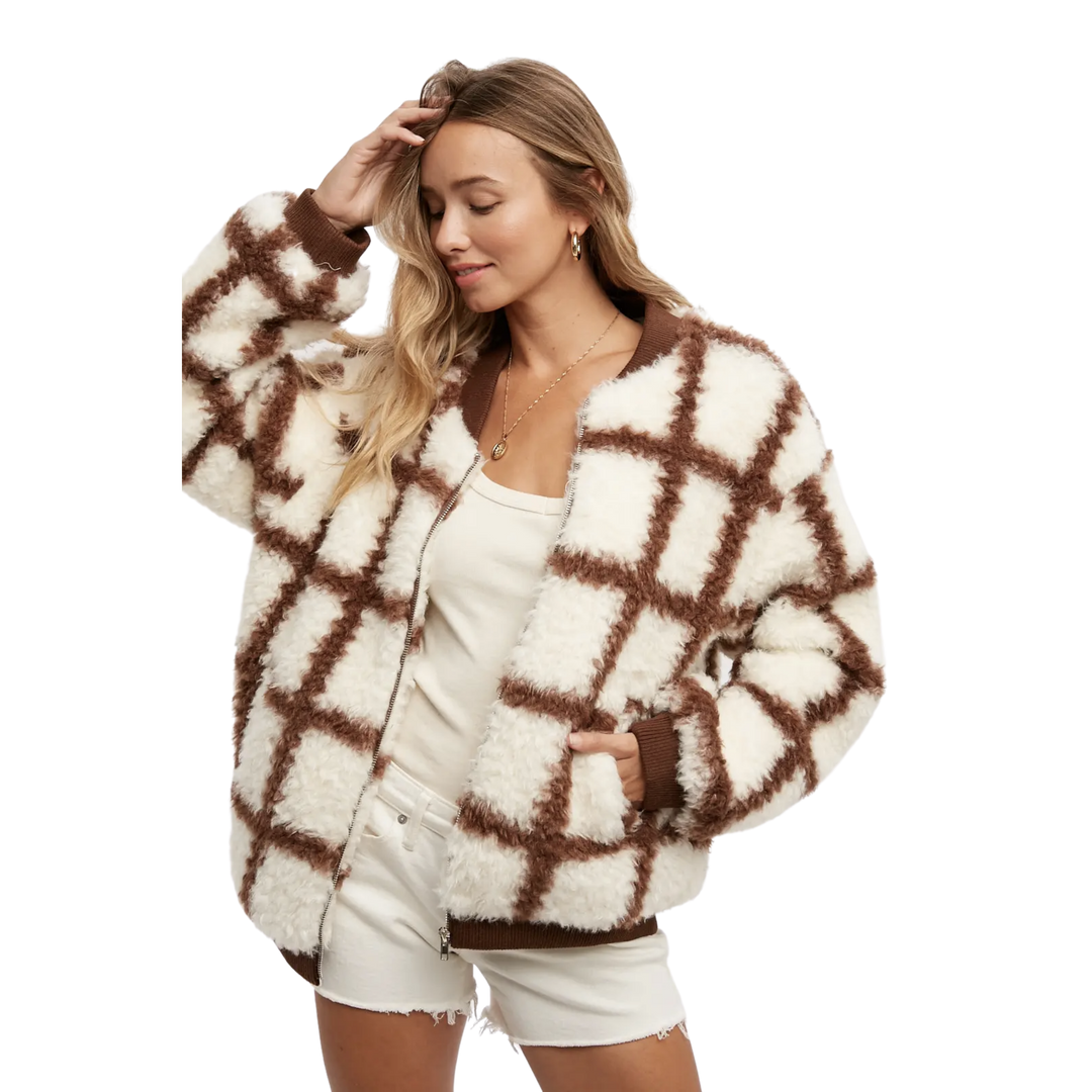 Grid Sherpa Bomber Jacket - Coco