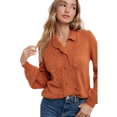 Scallop Hem Pointelle Sweater Top