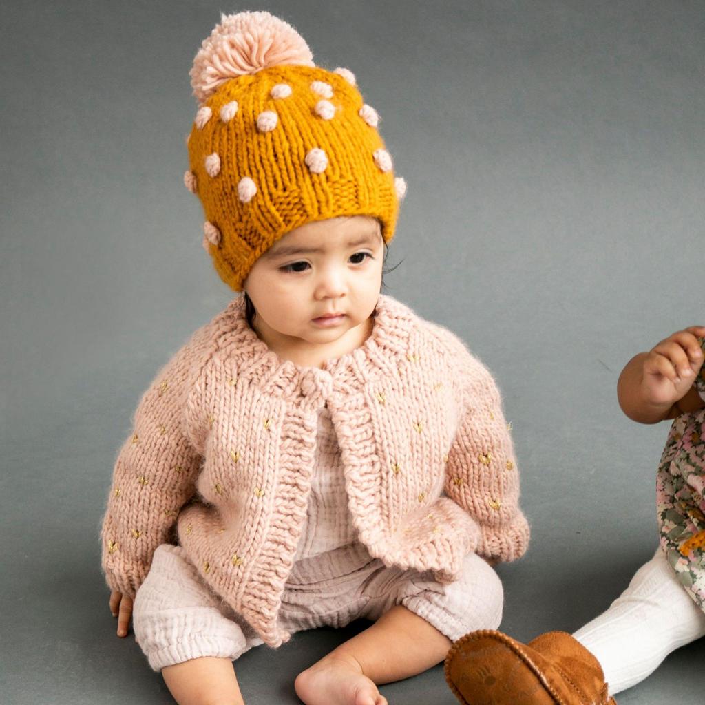Popcorn Hat - Mustard and Pink
