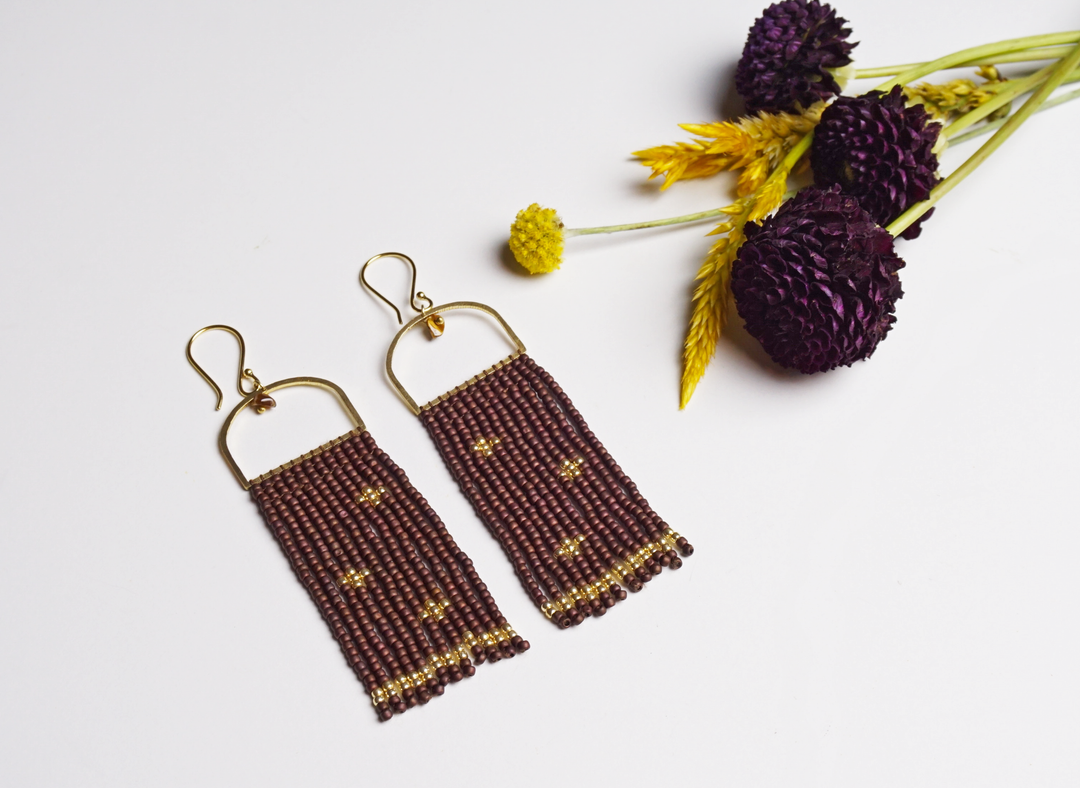 Brown and Gold Earrings with Tiger Eye Gemstones