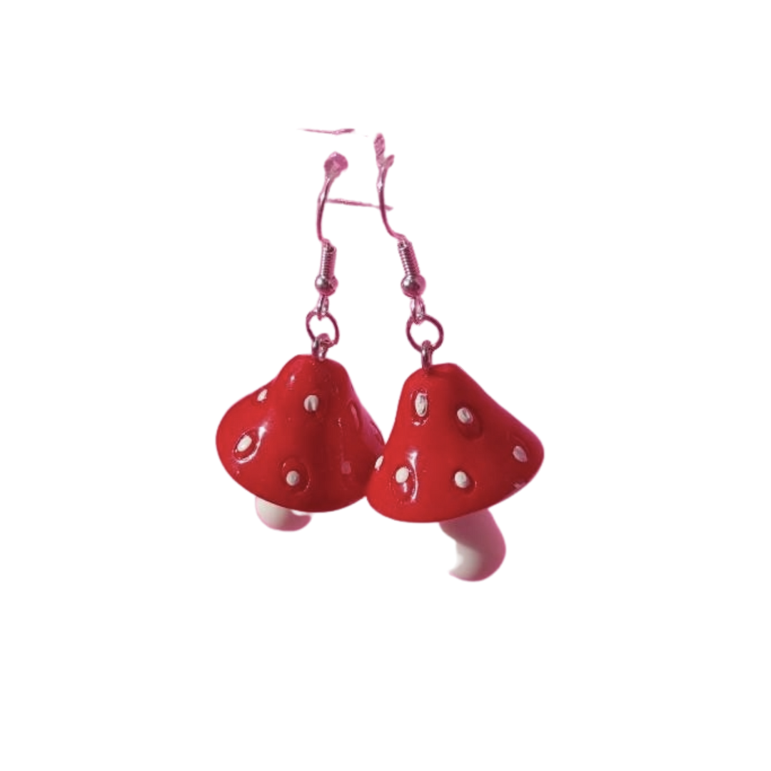 Bright Red Mushroom Toadstool Earrings