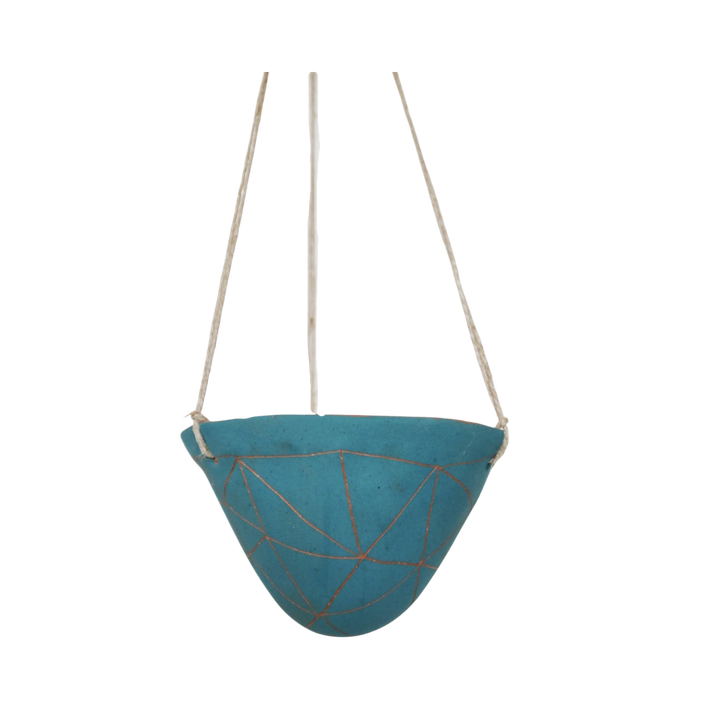 Geotriangle Hanging Planter in Teal & Terracotta