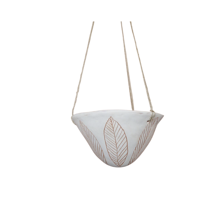 Leaf Hanging Planter in White & Terracotta