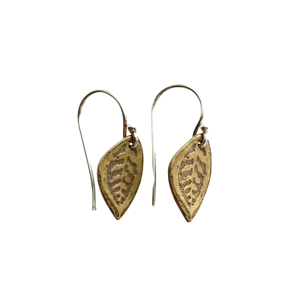Tiny Brass Leaf  Earrings