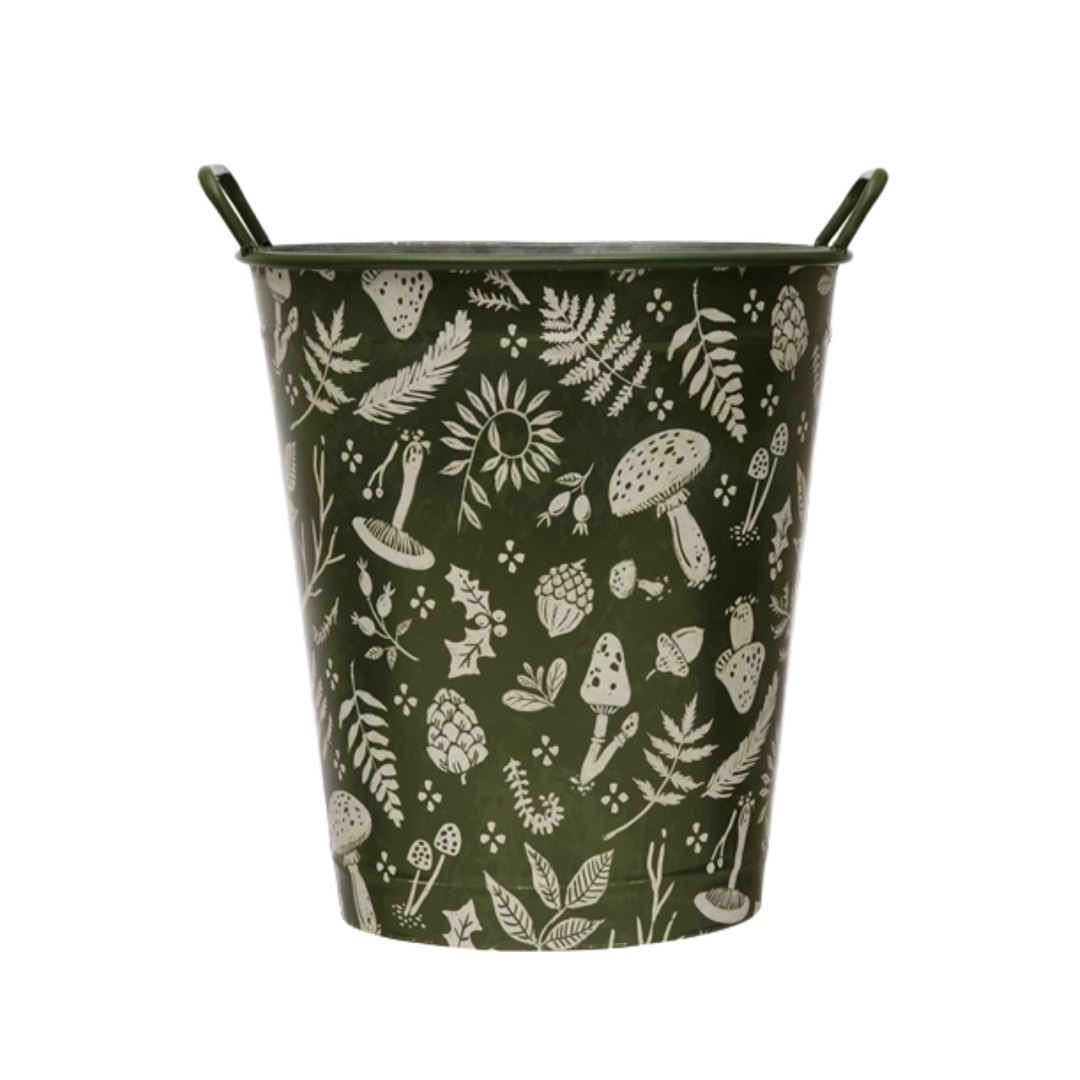 13"L x 11"W x 15"H Metal Bucket with Handles and Pattern