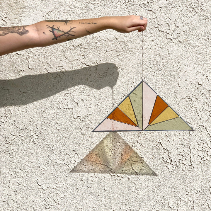 Large Triangle Stained Glass Panel - Pink Buckwheat