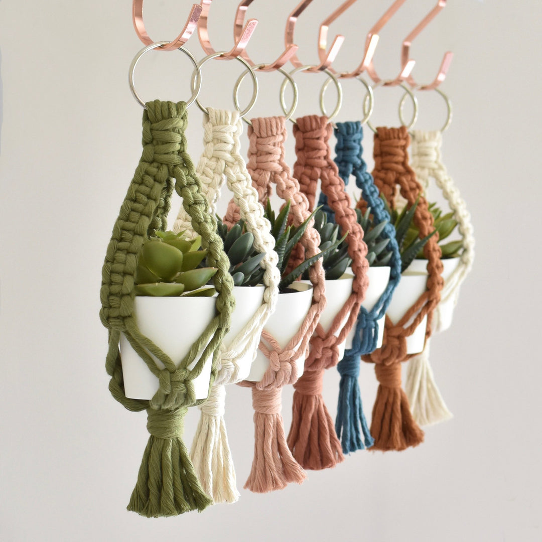 diy mini macrame plant hanger Mini Macrame Plant Hanger & Faux Plant – Golden Hour Gift Co