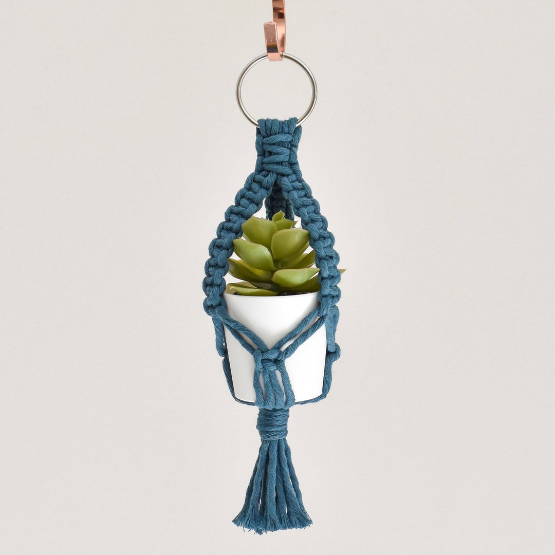 macrame plant hanger with fake plant Mini Macrame Plant Hanger & Faux Plant – Golden Hour Gift Co