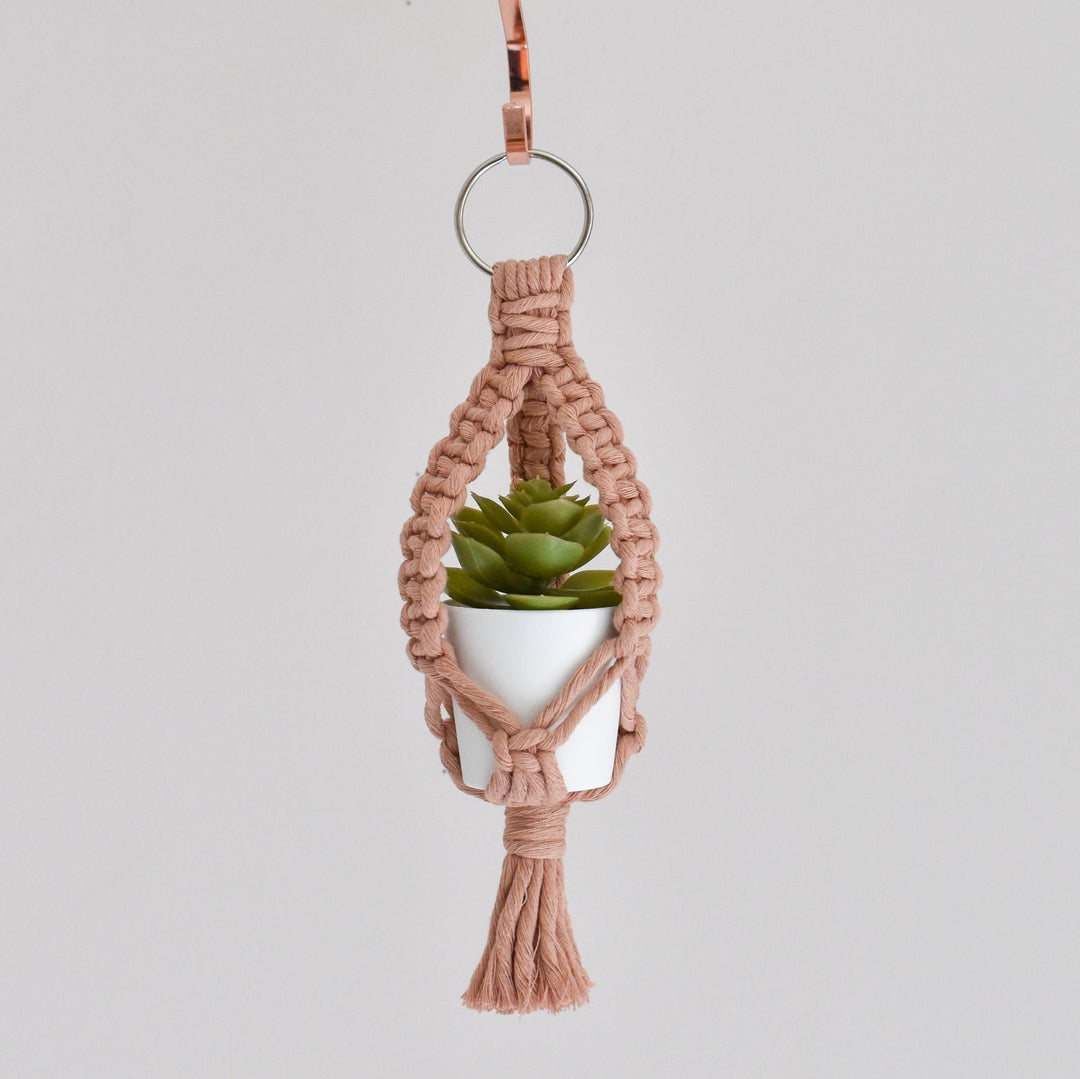 mini macrame plant hanger Mini Macrame Plant Hanger & Faux Plant – Golden Hour Gift Co
