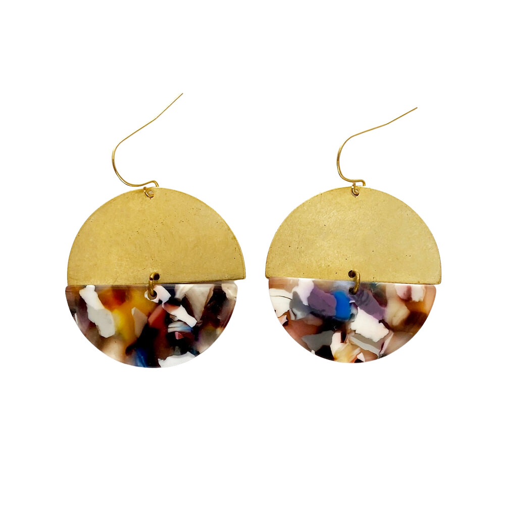 Brass and Acetate Crescent Earrings
