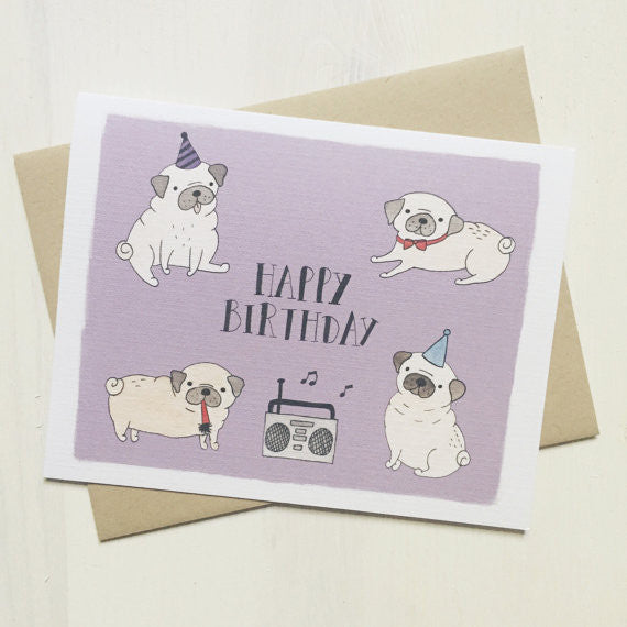 Happy Birthday Pug Party Greeting Card