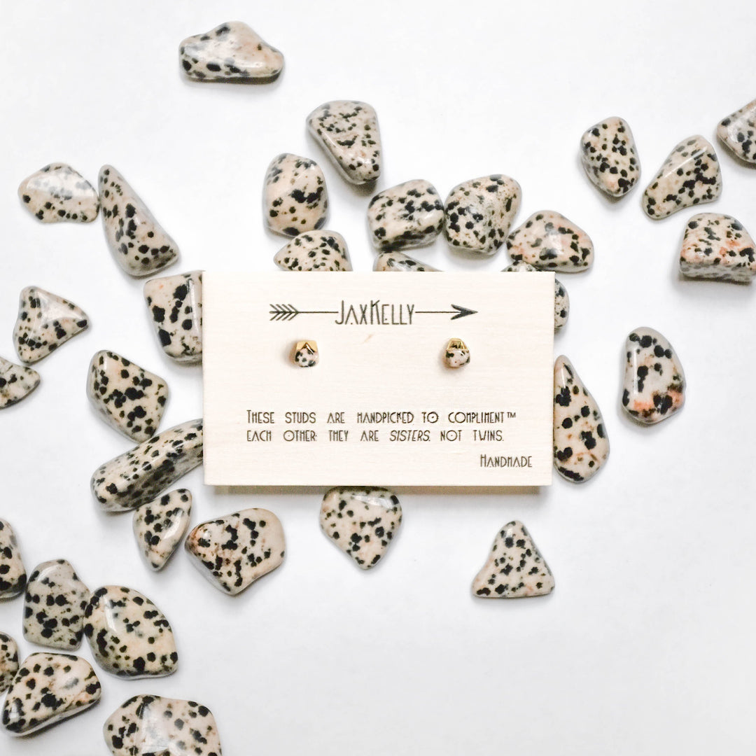 Dalmatian Jasper Gold-Dipped Stud Earrings