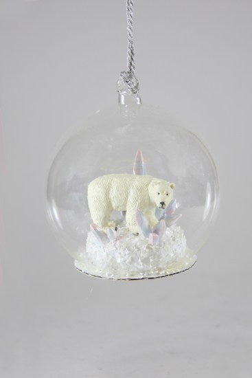 Polar Bear with Crystals Globe Ornament