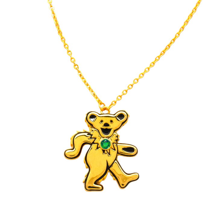 Grateful Dead Dancing Bear Birthstone Necklace | Gold