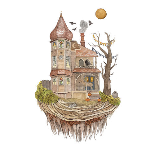 Haunted House of Deer and Crow - Art Print