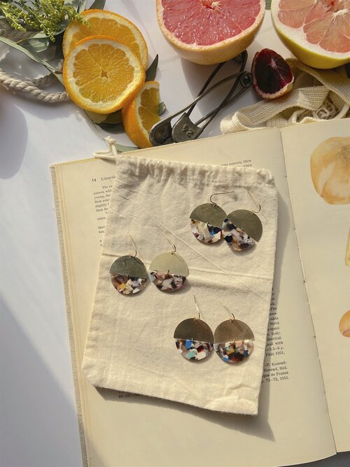 Alkaline Brass and Acrylic Crescent Earrings