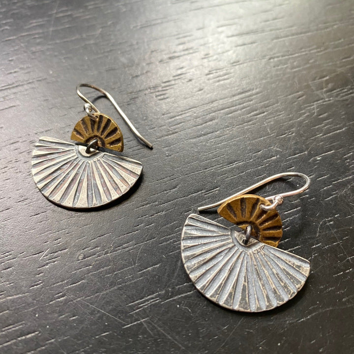 Sterling and Brass Sunburst Earrings