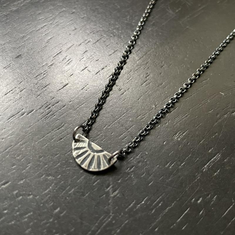 Tiny Silver Sunburst Necklace (upward facing)