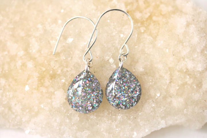 Iridescent Silver Tear Drop Earrings // by Tiny Galaxies