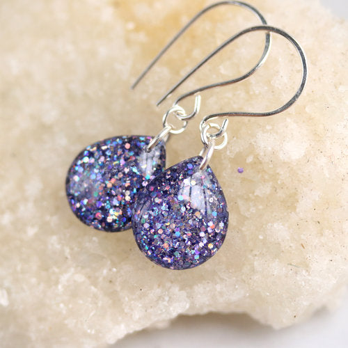 Fairy Purple Glitter Teardrop Earrings