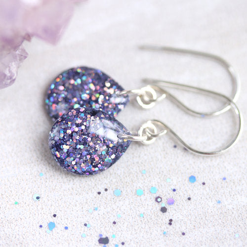 Fairy Purple Glitter Teardrop Earrings
