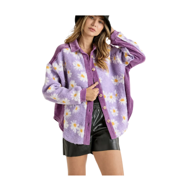 Flower Print Zip Up Cozy Fleece Jacket – Golden Hour Gift Co